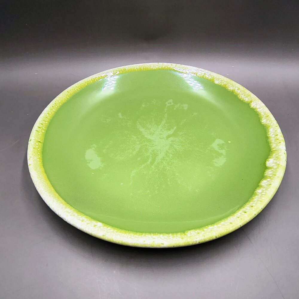 Hull Pottery Avocado Green Drip Glaze Dinner Plate 10" MCM 1960s